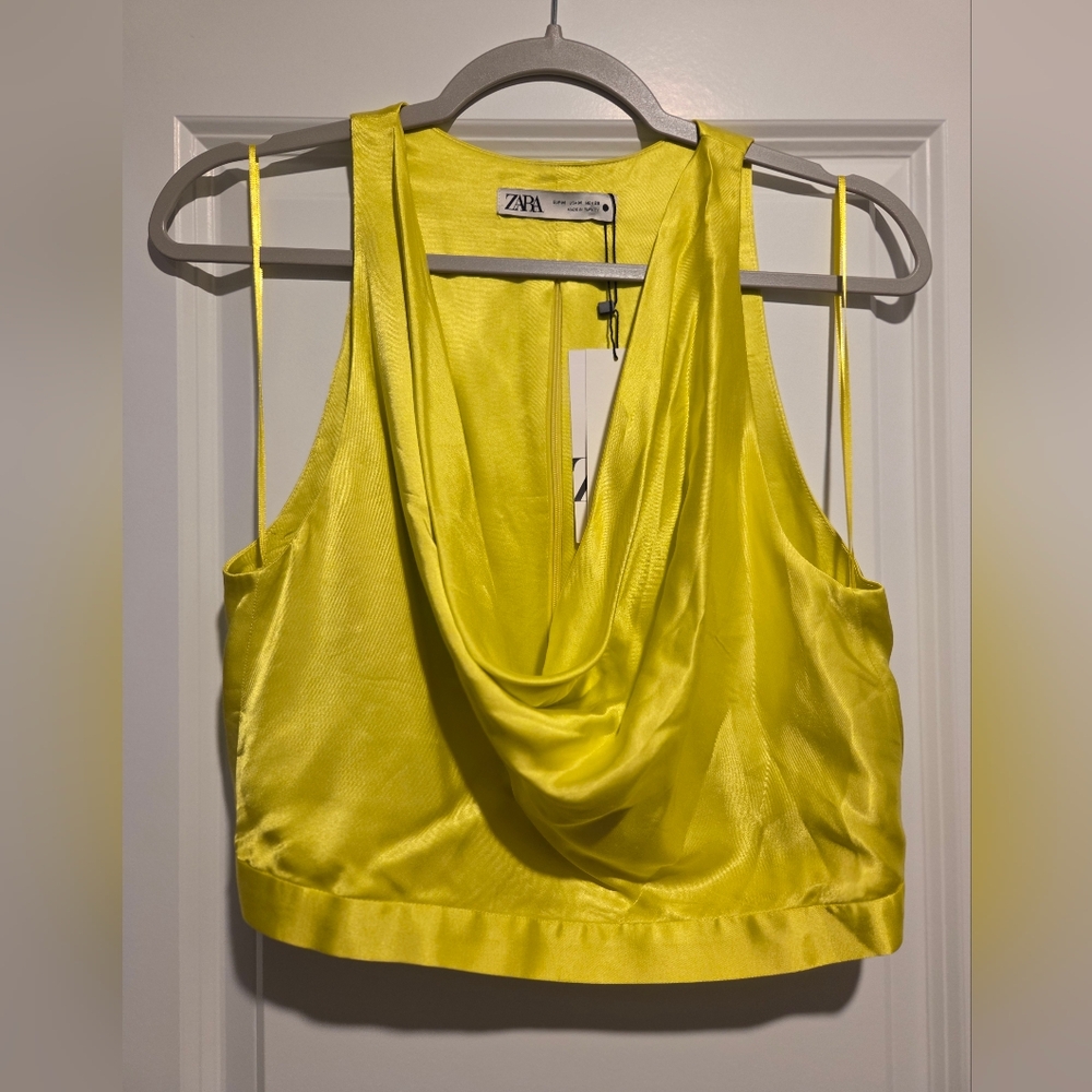 Zara Yellow Satin Drape Top